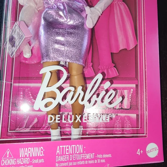 Barbie Metallic Pink Dress with White Gloves and Headband - Picture 5 of 5